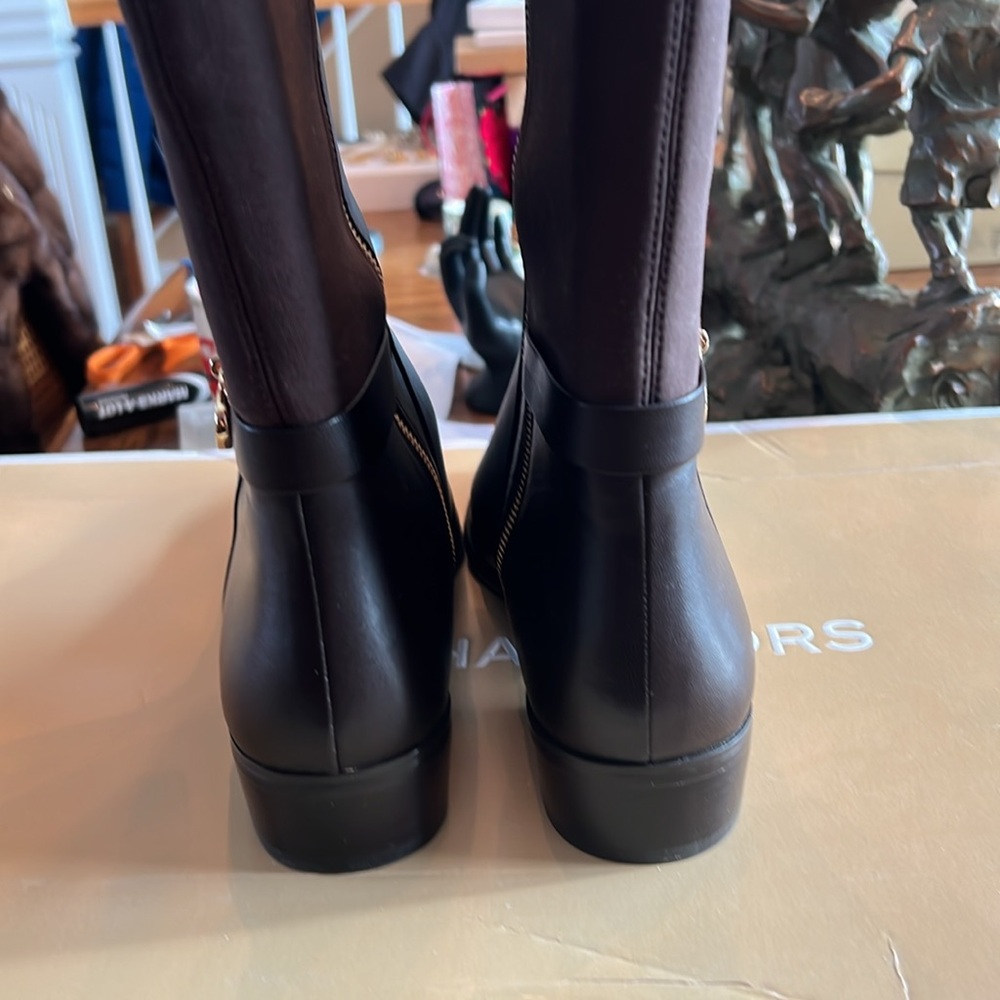 🌺🔥StunningNewInBoxMichael KorsTall Riding Boot.Leather&TextileDarkChocolateS:10M - Picture 10 of 12